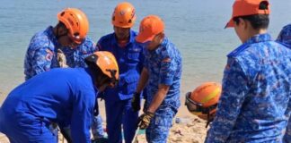 A 200 kg crocodile captured near the Sabah State Assembly Building