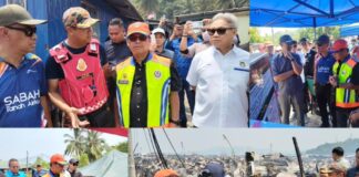 Datuk Mustapha Sakmud santuni mangsa kebakaran di Kg Numbak, Sepanggar
