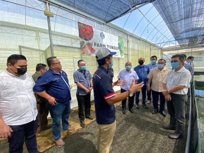 Dr. Joachim (depan/tengah) mendengar penerangan seorang kakitangan dalam rangka lawatan kerja ke SAIP, Kimanis kelmarin.