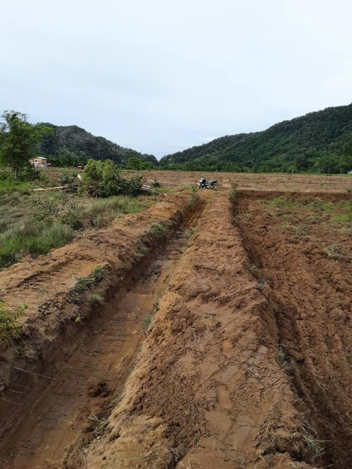 Proses perataan tanah terbiar bagi membangunkan SMART SBB di Kampung Kulambai, Kota Belud.